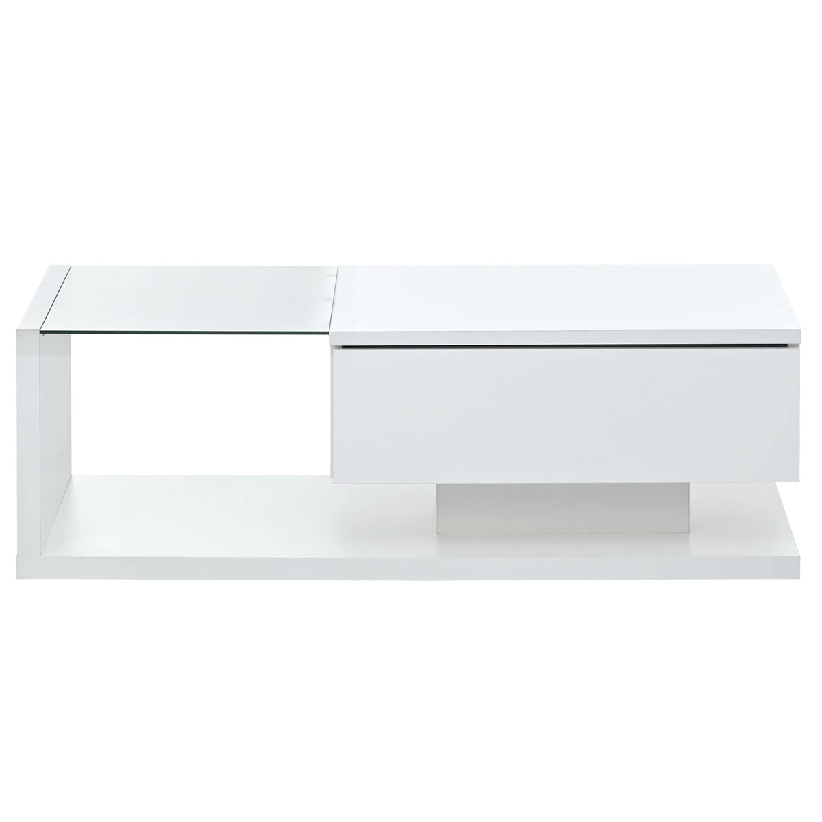 LUMISOL High-Gloss Center Table with Tempered Glass and Storage, White