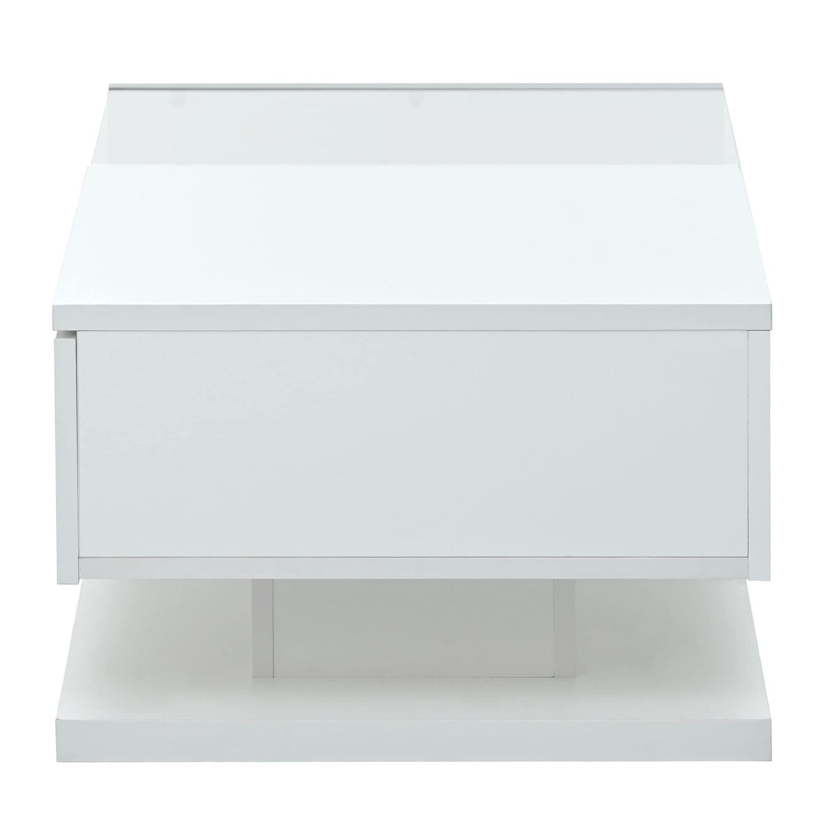 LUMISOL High-Gloss Center Table with Tempered Glass and Storage, White