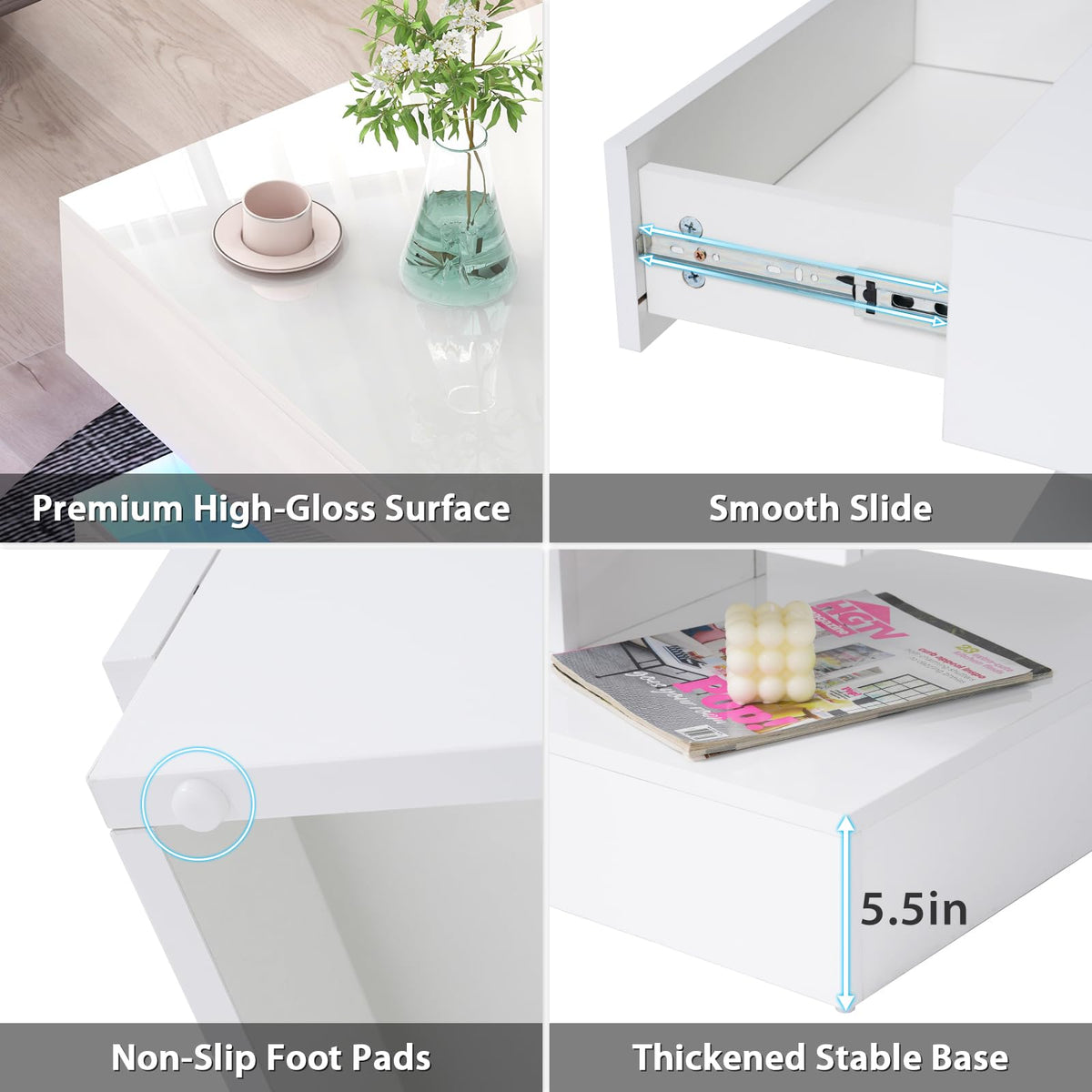 Verano Garden Modern High Gloss LED Coffee Table, 2-Tier Center Table